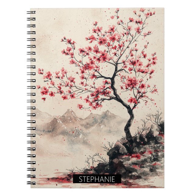 Crimson Sakura Mountain Serenity (1) Notizblock (Vorderseite)