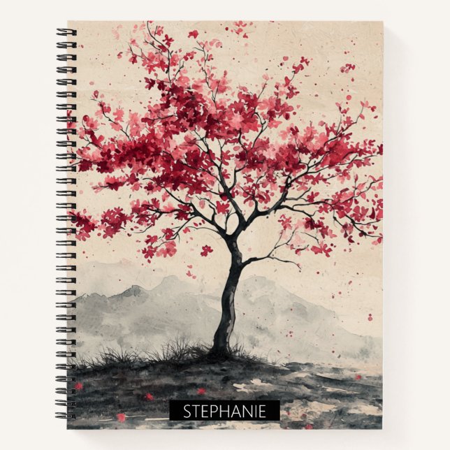 Crimson Sakura Mountain Serenity (2) Notizbuch (Vorderseite)