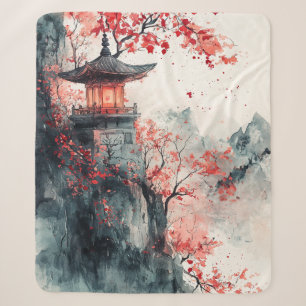Crimson Sakura Pagode Aquarell Sherpadecke