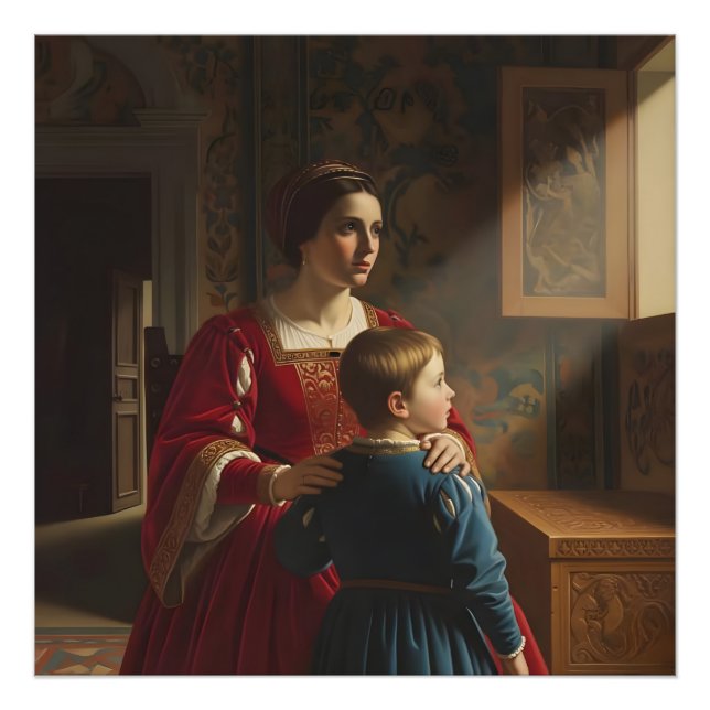 Crimson & Sapphire Whispers: Viktorianisch Mutter  Fotodruck (Vorne)