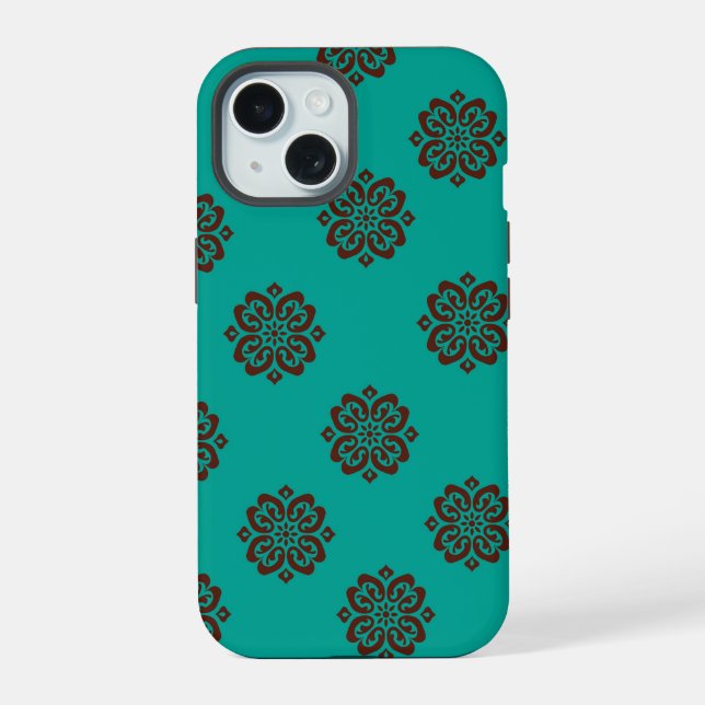 "Crimson Scrolls - Bold Elegance" iPhone 15 Hülle (Rückseite)