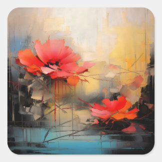Crimson Silence – Abstract Poppies in Urban Light Quadratischer Aufkleber