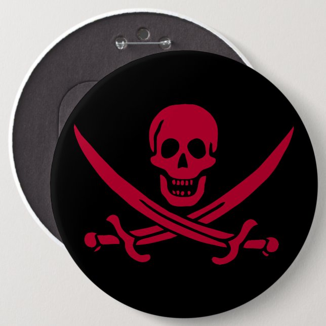 Crimson Skull & Schwerter Pirate Fahne von Calico  Button (Vorne & Hinten)
