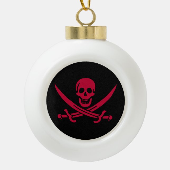 Crimson Skull & Schwerter Pirate Fahne von Calico  Keramik Kugel-Ornament (Vorderseite)