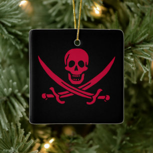 Crimson Skull & Schwerter Pirate Fahne von Calico Keramikornament