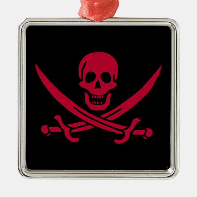 Crimson Skull & Schwerter Pirate Fahne von Calico  Ornament Aus Metall (Vorne)
