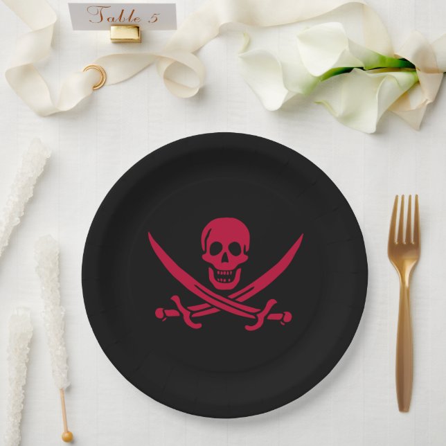 Crimson Skull & Schwerter Pirate Fahne von Calico  Pappteller (Hochzeit)