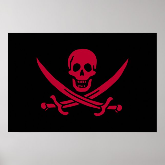 Crimson Skull & Schwerter Pirate Fahne von Calico  Poster (Vorne)