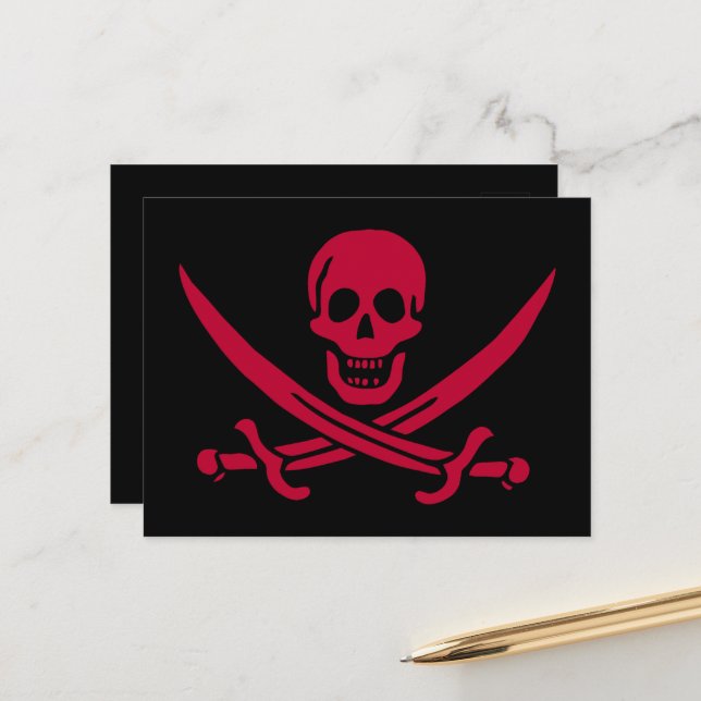 Crimson Skull & Schwerter Pirate Fahne von Calico  Postkarte (Vorderseite/Rückseite Beispiel)