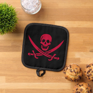 Crimson Skull & Schwerter Pirate Fahne von Calico Topflappen