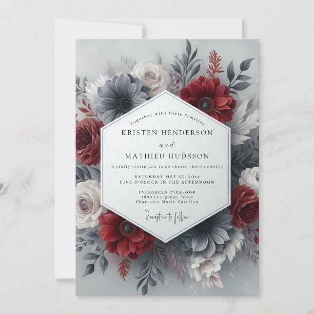Crimson Slate Gothic Wedding Einladung (Vorderseite)