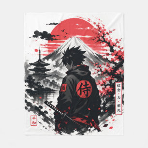 Crimson Sun Anime Silhouette Fleecedecke