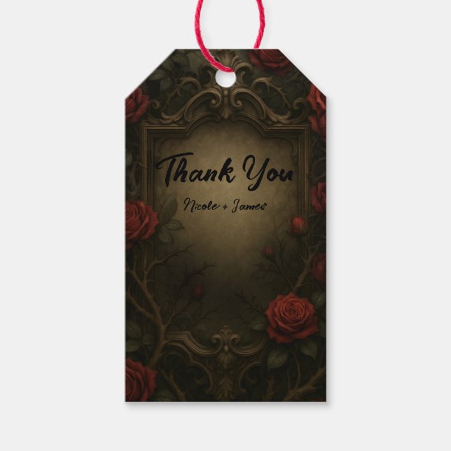 Crimson Thorn Rote Rosen Gothic Baroque Wedding Geschenkanhänger (Vorderseite)