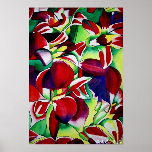 Crimson Tropical Singapur Orchids Blume Art Poster (Vorne)