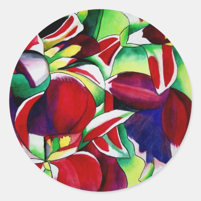 Crimson Tropical Singapur Orchids Blume Art Runder Aufkleber (Vorderseite)