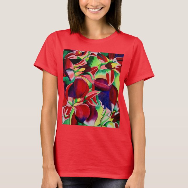 Crimson Tropical Singapur Orchids Blume Art T-Shirt (Vorderseite)