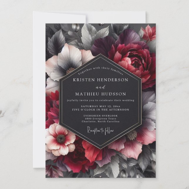 Crimson Umbral Bloom Wedding Einladung (Vorderseite)