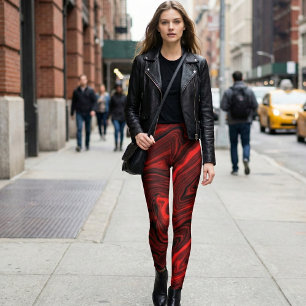 Crimson Vortex Marmor-Leggings: Kräftiges Rot und Leggings