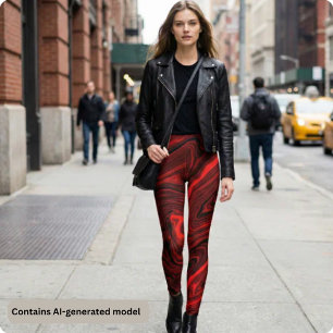 Crimson Vortex Marmor-Leggings: Kräftiges Rot und Leggings
