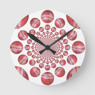 Crimson Vortex: Schöne Kunst im Roten Cricket-Ball Runde Wanduhr