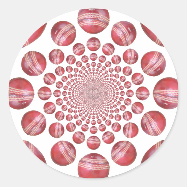 Crimson Vortex: Schöne Kunst im Roten Cricket-Ball Runder Aufkleber (Vorderseite)
