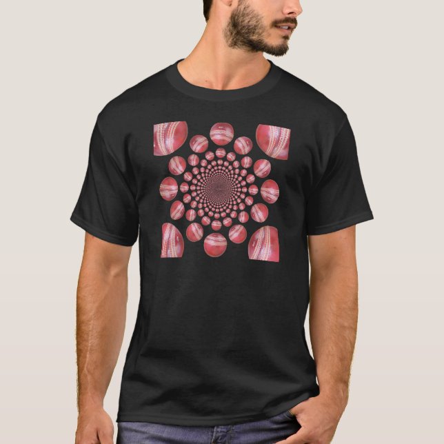 Crimson Vortex: Schöne Kunst im Roten Cricket-Ball T-Shirt (Vorderseite)