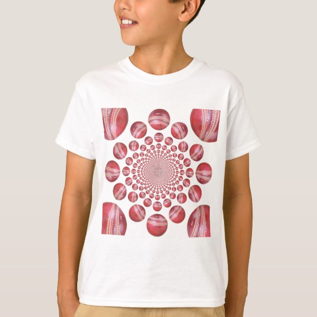 Crimson Vortex: Schöne Kunst im Roten Cricket-Ball T-Shirt (Vorderseite)