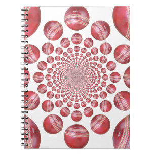 Crimson Vortex: Schöne rote Cricketball-Kunst Notizblock