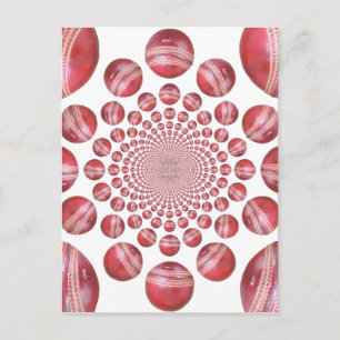 Crimson Vortex: Schöne rote Cricketball-Kunst Postkarte