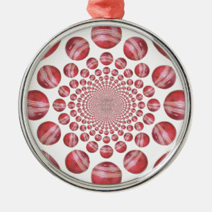 Crimson Vortex: Schöne rote Cricketball-Kunst Silbernes Ornament