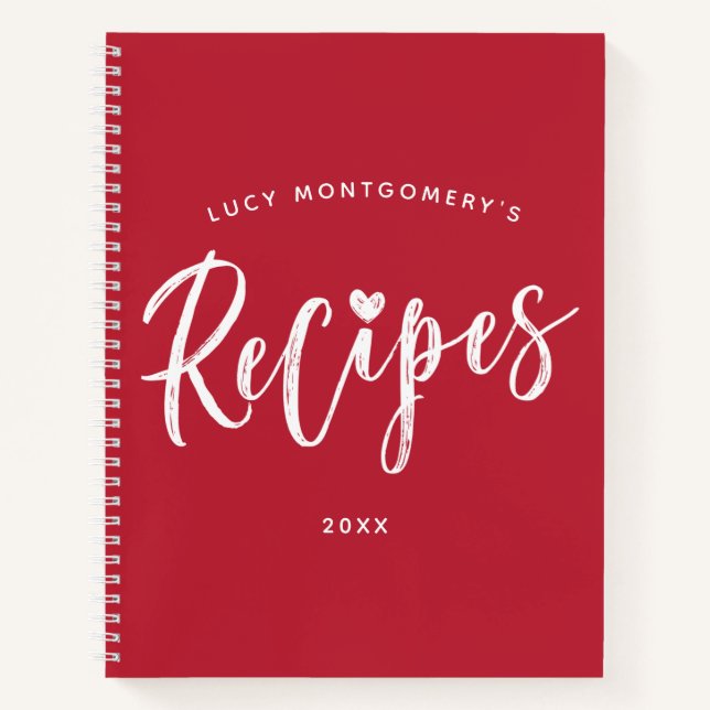 Crimson White Brush Script Rezept Notizbuch (Vorderseite)