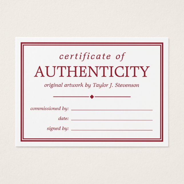 Crimson White Certificate of Authenticity (Vorderseite)