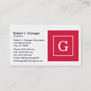 Crimson White Gerahmt Initial Monogram Visitenkarte