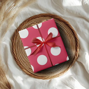 Crimson White Large Polka Dots Geschenkpapier