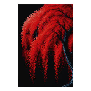 Crimson Willow – Mixed-Media-Baumgemälde Poster