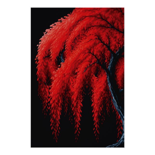 Crimson Willow – Mixed-Media-Baumgemälde Poster (Vorderseite)