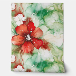 Crimson Yuletide Blooms Botanical Tapete