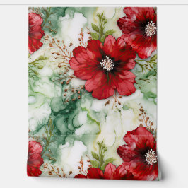 Crimson Yuletide Blooms Botanical Tapete