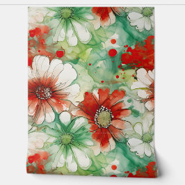 Crimson Yuletide Blooms Botanical Tapete