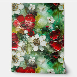 Crimson Yuletide Blooms Botanical Tapete