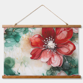 Crimson Yuletide Blooms Botanical Wandteppich Mit Holzrahmen