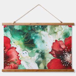 Crimson Yuletide Blooms Botanical Wandteppich Mit Holzrahmen