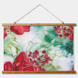 Crimson Yuletide Blooms Botanical Wandteppich Mit Holzrahmen