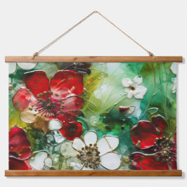 Crimson Yuletide Blooms Botanical Wandteppich Mit Holzrahmen