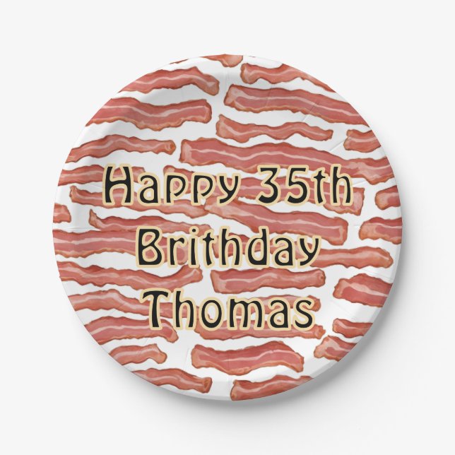 Crispy Bacon Gemusterter Geburtstag Pappteller (Vorderseite)