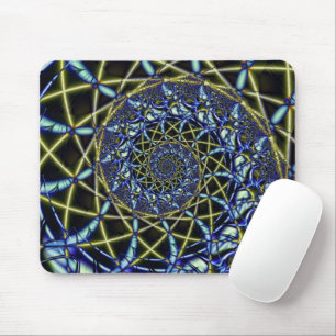 Criss Cross   Gelbe und blaue Fraktale Art Mousepad
