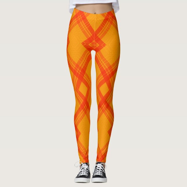 Crisscrossed Happy Red & Yellow/Orange Karos Leggings (Vorderseite)