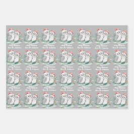 Cristmas Owl Wrapping Paper Flat Sheet Set of 3 Geschenkpapier Set