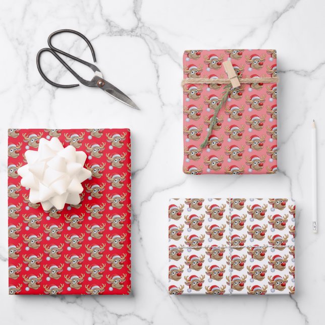 Cristmas Reindee Rosa Weihnachten Geschenkpapier Set (Vorderseite)