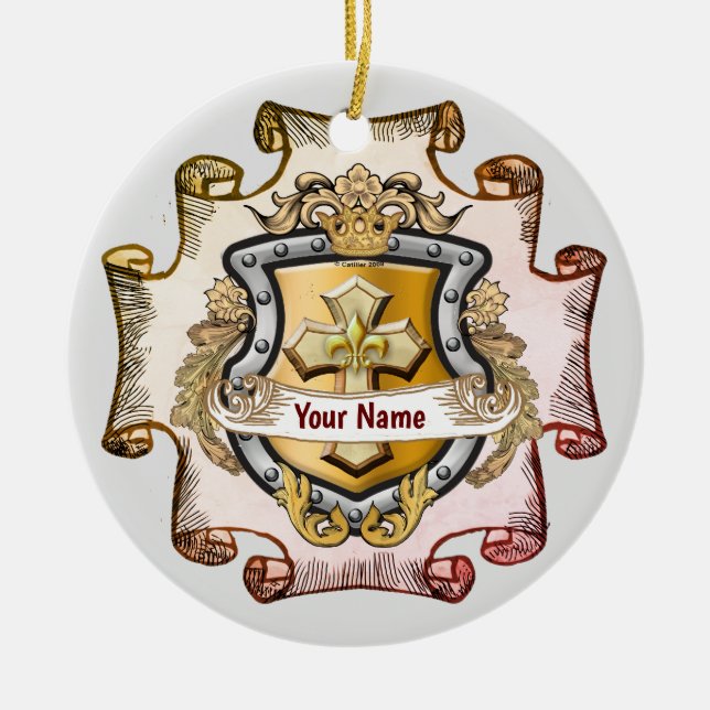 Cristos Cross Shield-Nachname Keramik Ornament (Vorne)